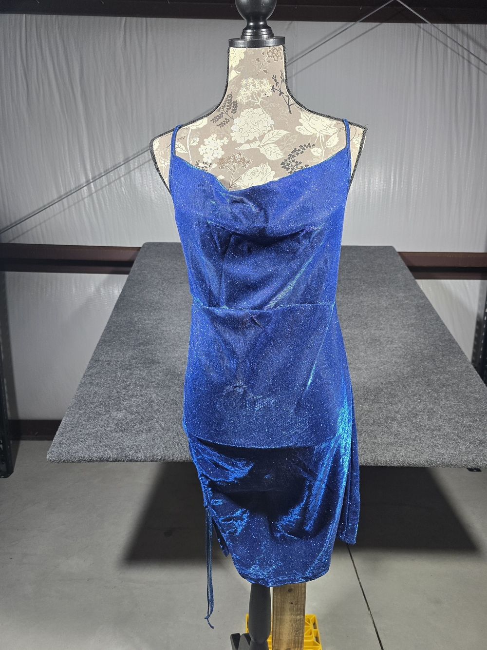 Shein Curve Blue Sparkly Bodycon Mini Dress Cowl Neck 1XL